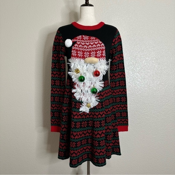 Born Famous Santa Crewneck Long Sleeves Sweater Dress, Sz Large - Picture 1 of 14